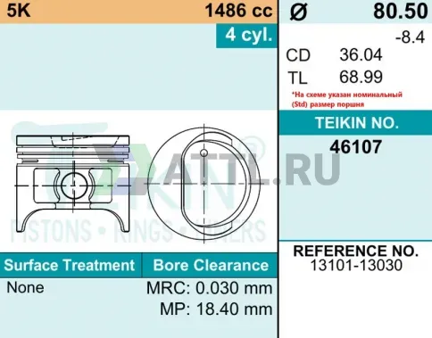 Комплект поршней 5K d80,5 STD 1,5-1,5-4 фото 2