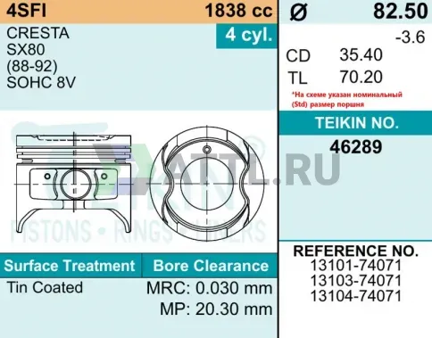 Комплект поршней 4S-FE d82,5+1.00 1,5-1,5-4 фото 2
