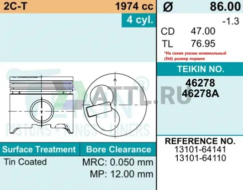 Комплект поршней 2C усиленный d86+0.50 2HK-2-3 фото 2