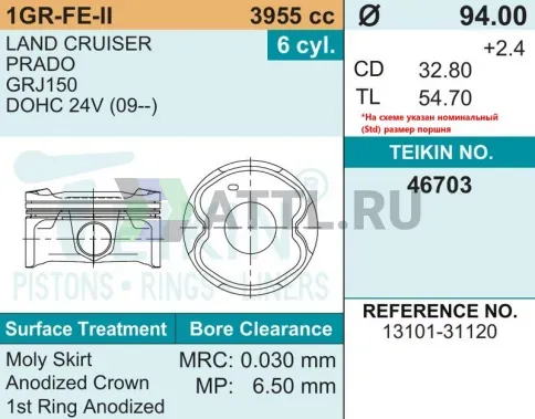 Комплект поршней 1GR-FE-II d94+0.50 1,2-1,2-2 фото 2