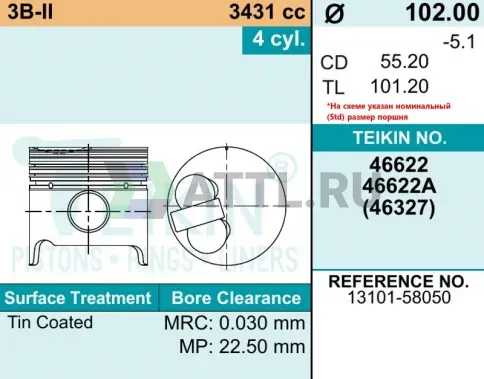 Комплект поршней 3B-II d102 STD 2,5HK-2-4 фото 2