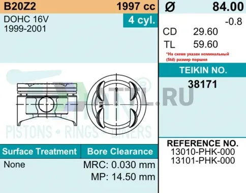 Комплект поршней B20Z2 d84+0.50 1,2-1,2-2,8 фото 2