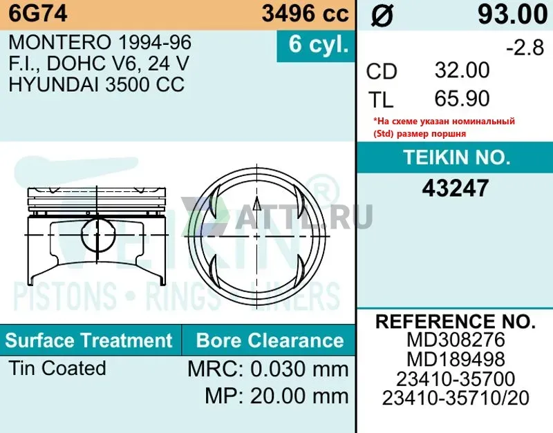 Комплект поршней 6G74 фото 2