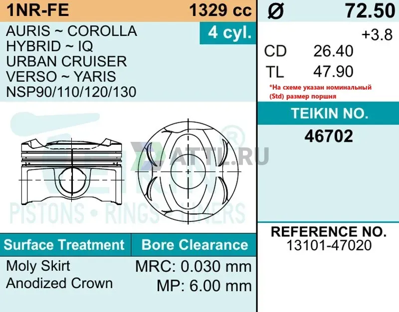 Комплект поршней 1NR-FE фото 2