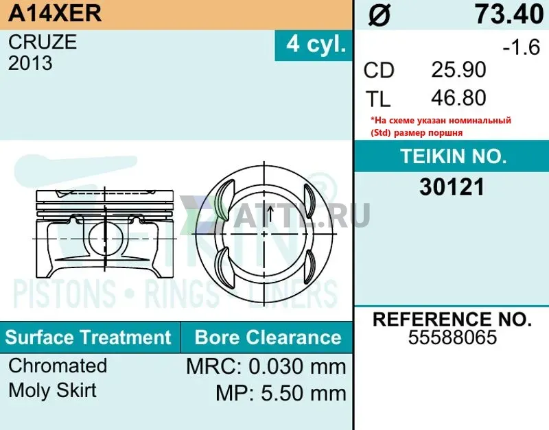 Комплект поршней A14XER фото 2