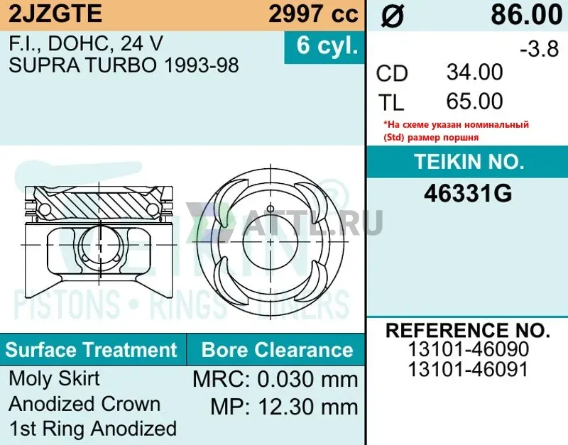 Комплект поршней 2JZGTE фото 2