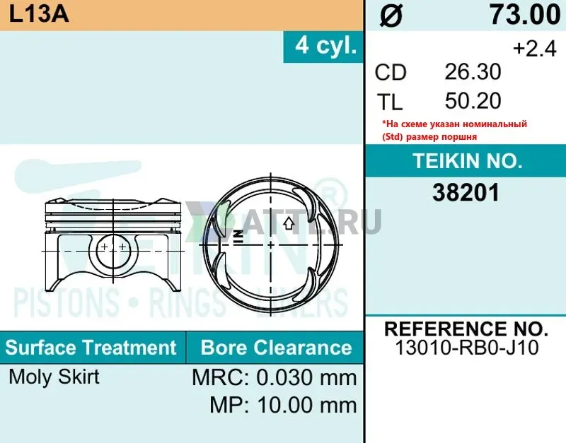 Комплект поршней L13A(-RB0-) фото 2