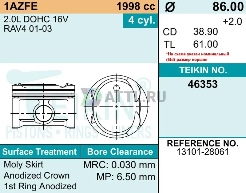 Комплект поршней 1AZ-FE фото 2