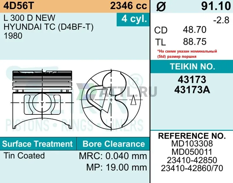 Комплект поршней 4D56T фото 2