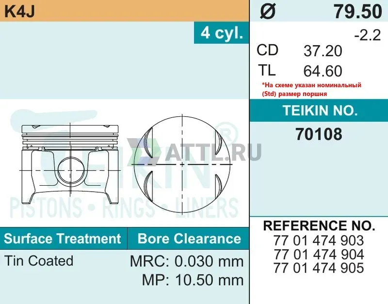 Комплект поршней K4J фото 2