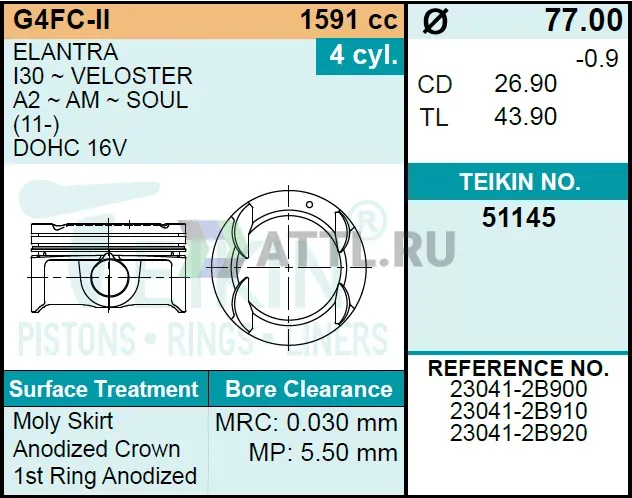 Комплект поршней G4FC-II фото 4