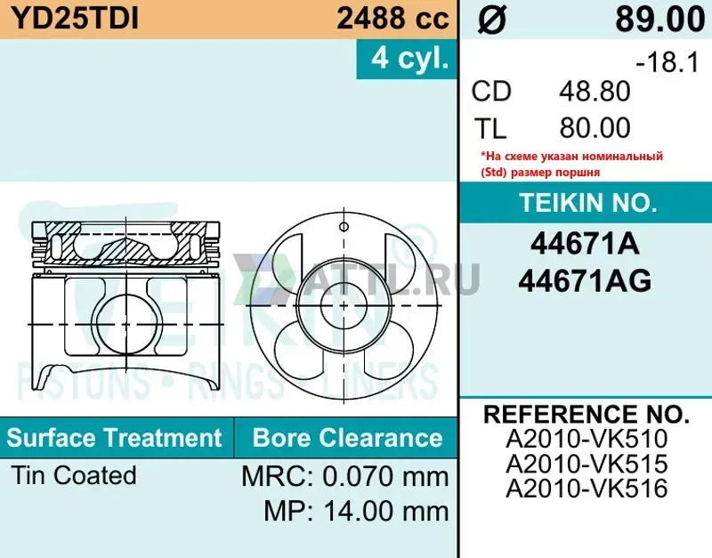 Комплект поршней YD25TDI фото 2