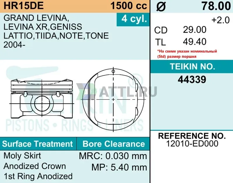 Комплект поршней HR15DE фото 2