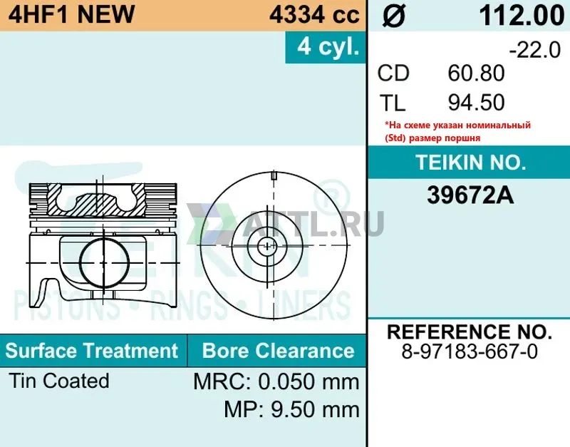 Комплект поршней 4HF1 NEW  фото 2