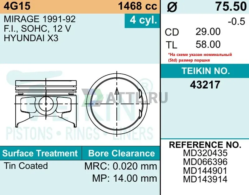 Комплект поршней 4G15 фото 2