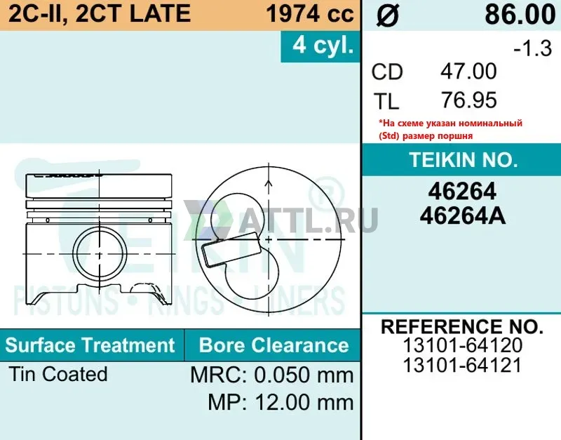 Комплект поршней 2C-II, 2CT LATE фото 2