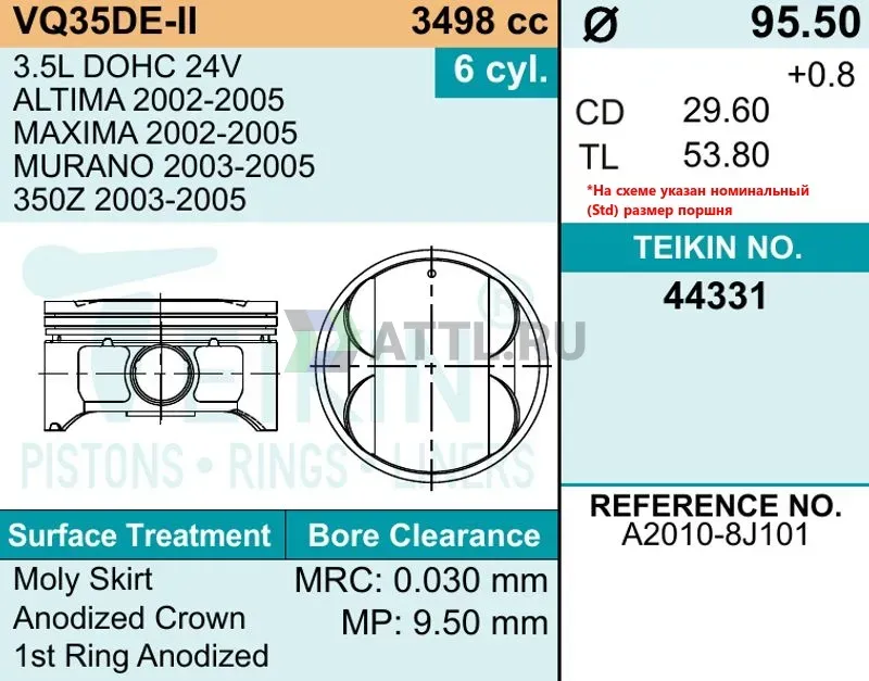 Комплект поршней VQ35DE-II фото 2