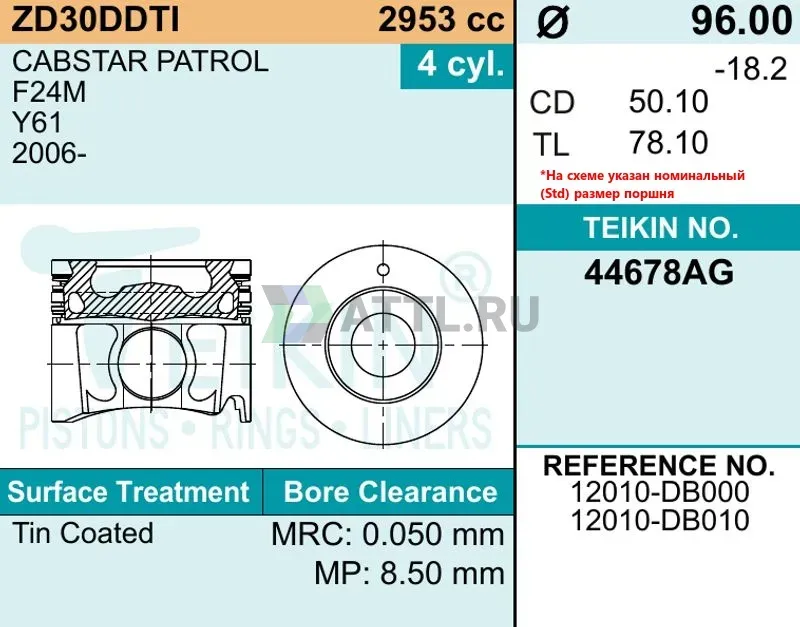 Комплект поршней ZD30DDTI фото 2