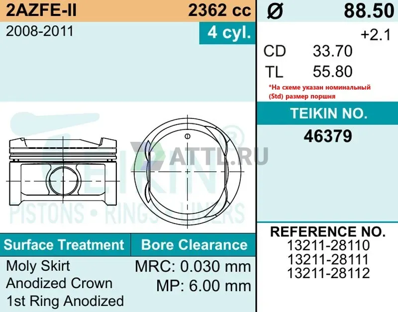 Комплект поршней 2AZFE-II фото 2