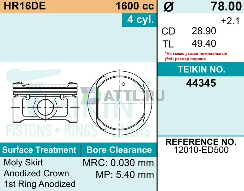 Комплект поршней HR16DE фото 2