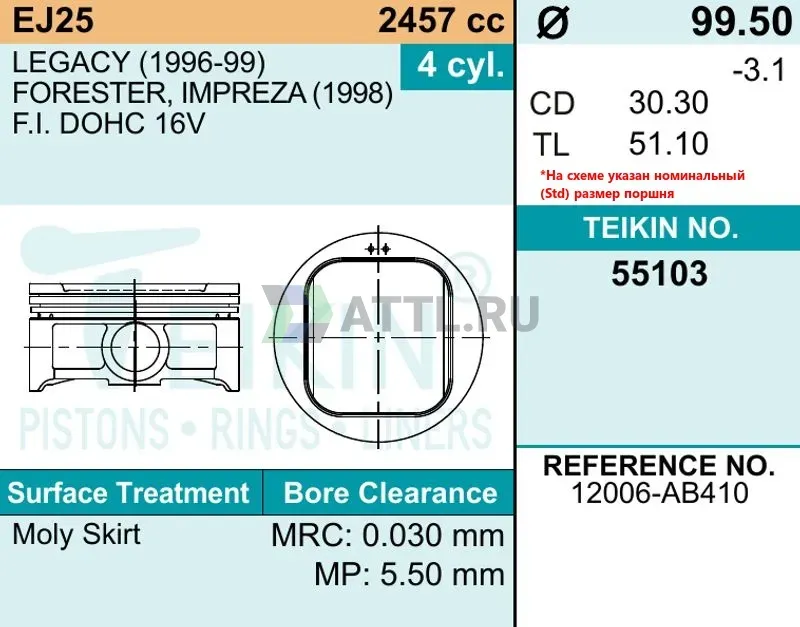 Комплект поршней EJ25 фото 2