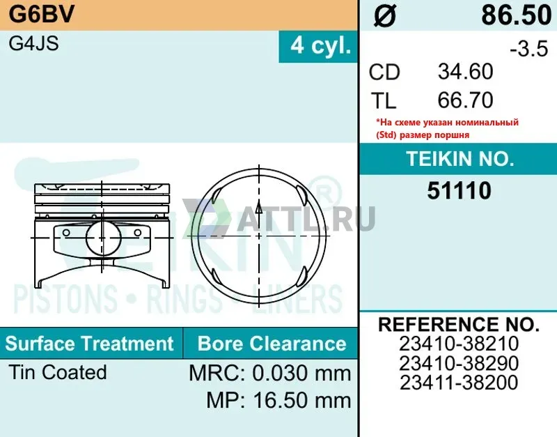 Комплект поршней G6BV фото 2