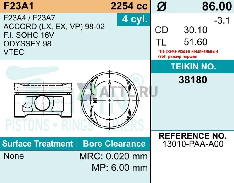 Комплект поршней F23A1 фото 2
