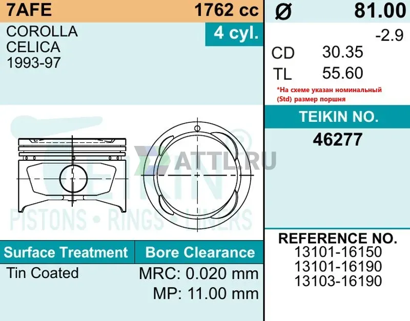 Комплект поршней 7A-FE фото 2