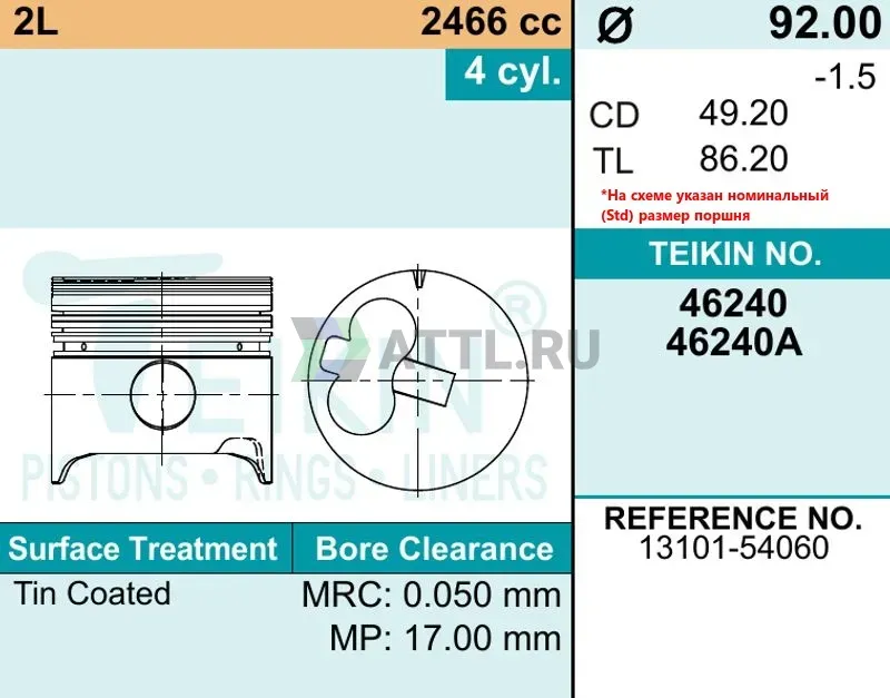 Комплект поршней 2L фото 2