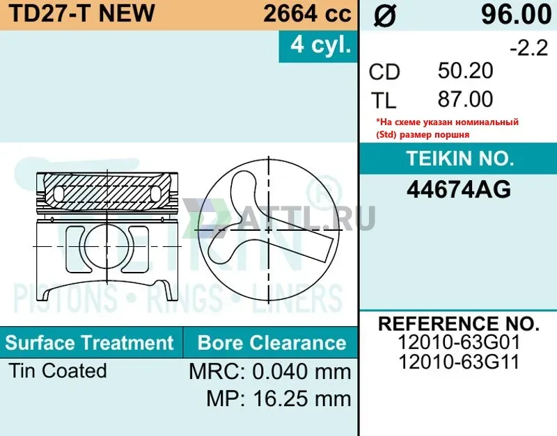 Комплект поршней TD27-T NEW фото 2