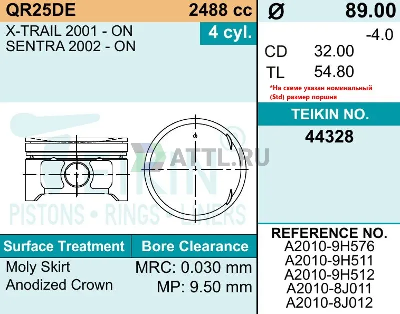 Комплект поршней QR25DE фото 2