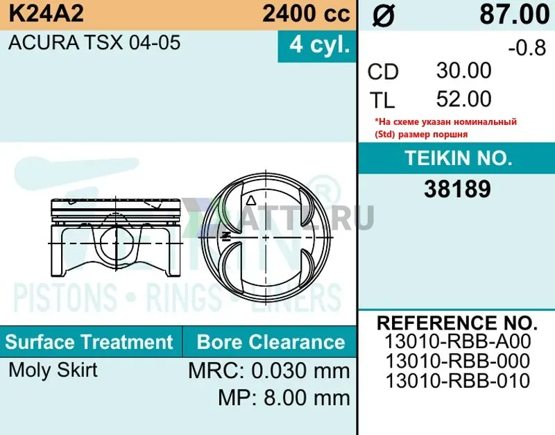 Комплект поршней K24A2 фото 2