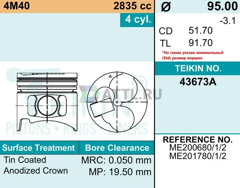 Комплект поршней 4M40 фото 2