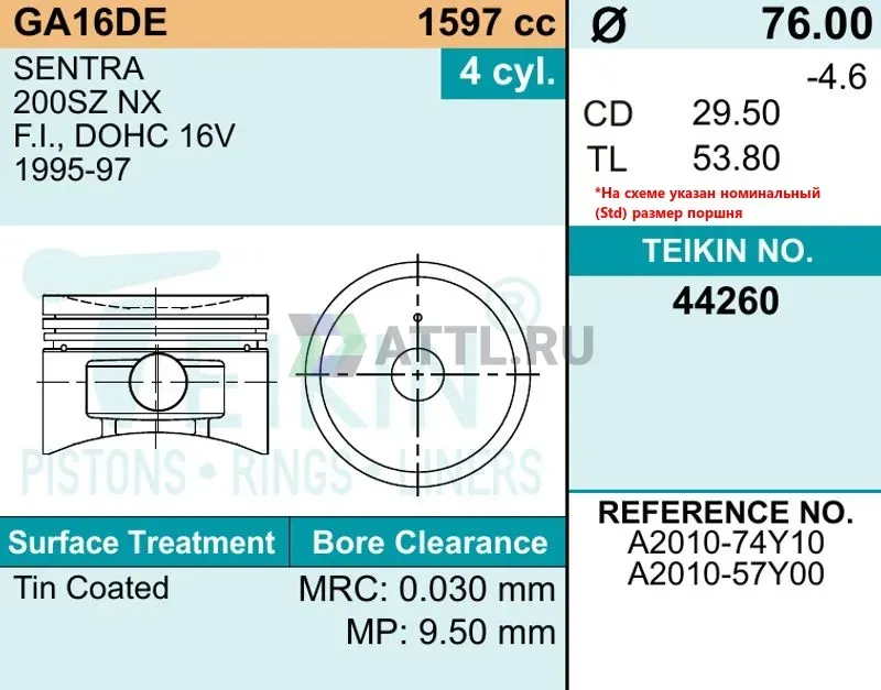 Комплект поршней GA16DE фото 2