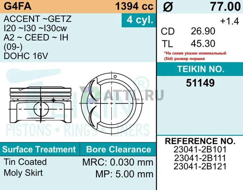 Комплект поршней G4FA фото 2
