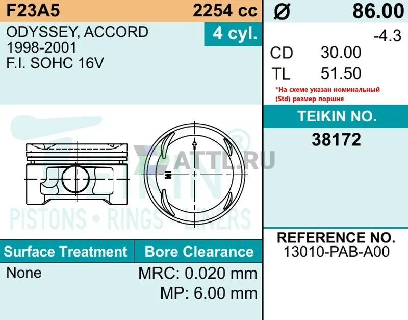 Комплект поршней F23A фото 2