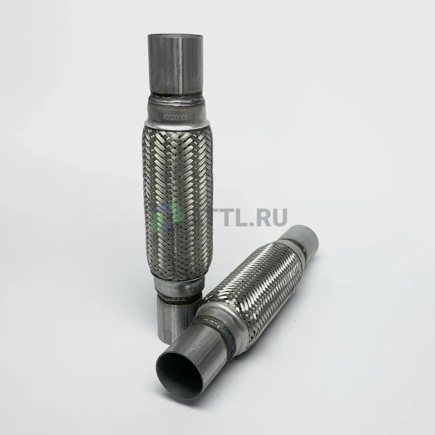 Гофра глушителя трехслойная с патрубком 45*203*305 фото 1