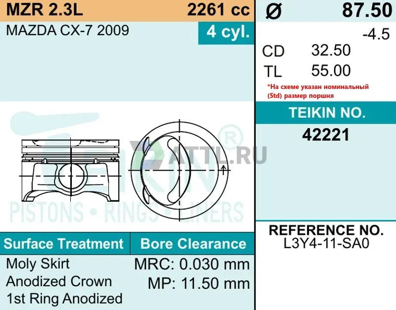 Комплект поршней MZR 2.3L (+) фото 2