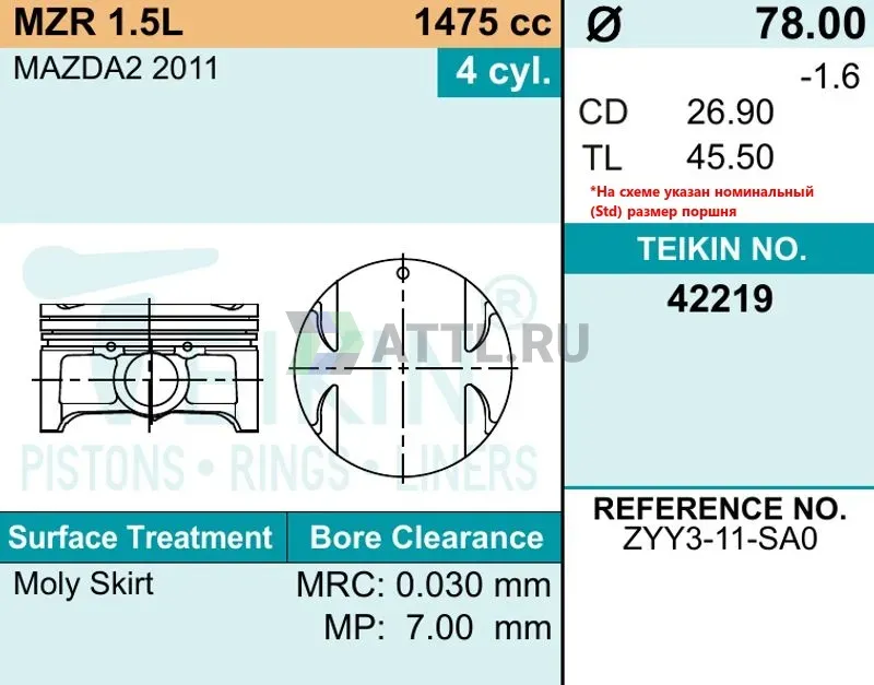 Комплект поршней MAZDA 2 фото 2
