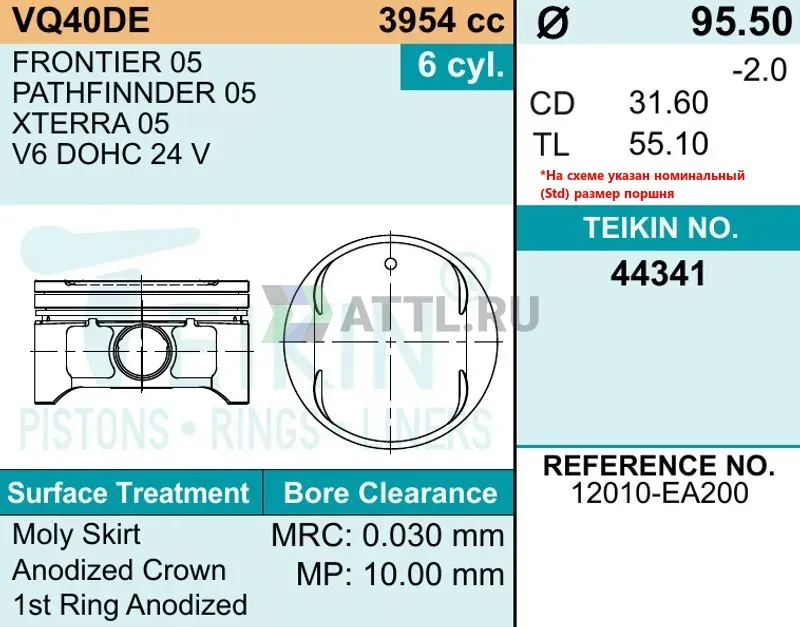 Комплект поршней VQ40DE фото 2