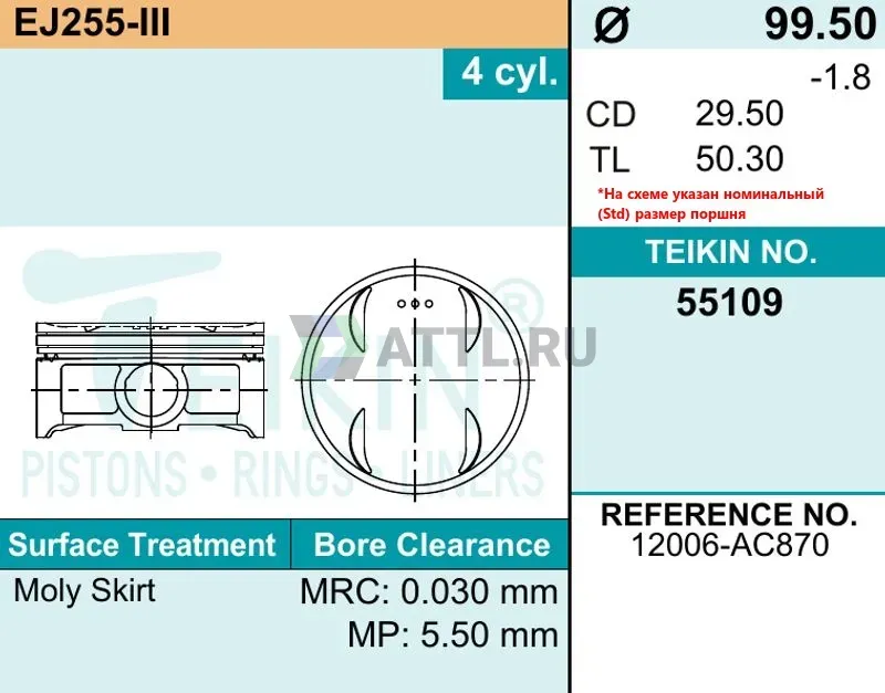 Комплект поршней EJ255-III фото 2