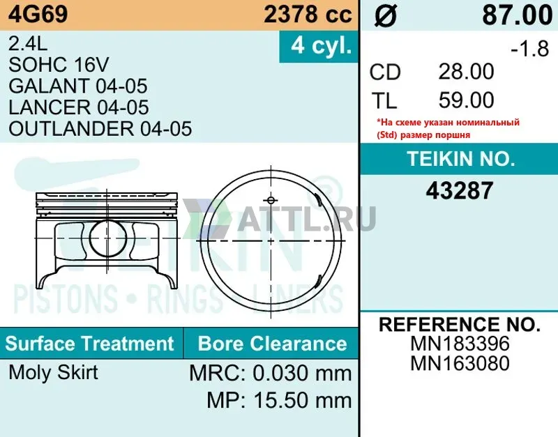 Комплект поршней 4G69 фото 2