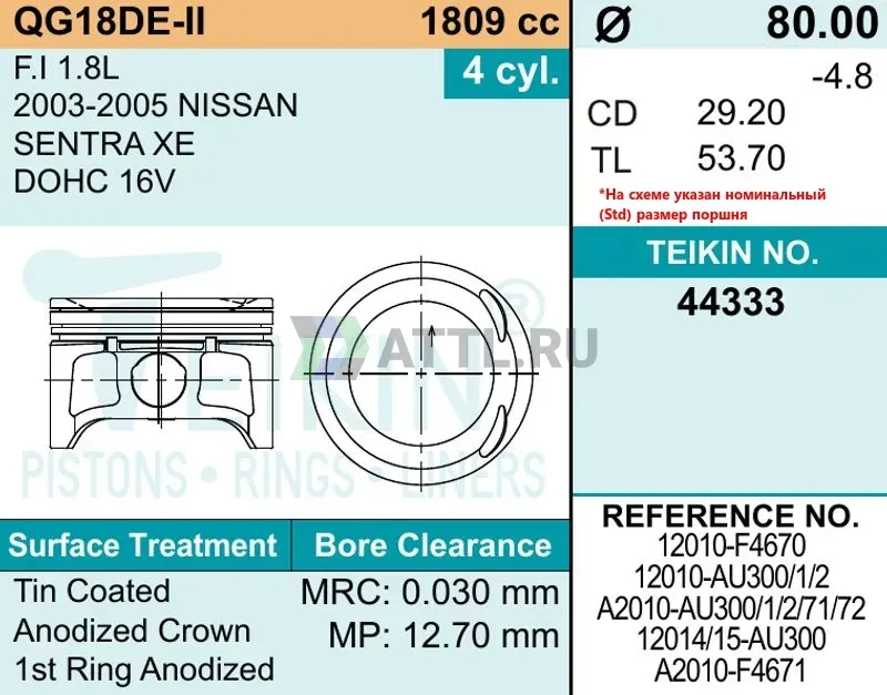 Комплект поршней QG18DE-II фото 2