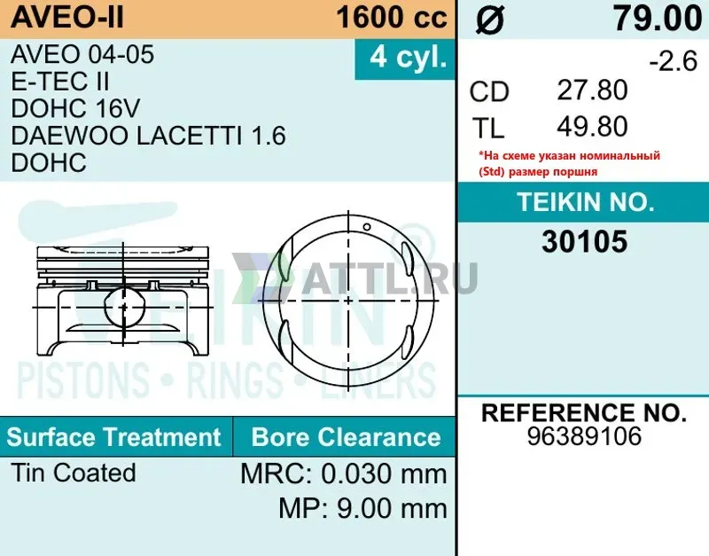 Комплект поршней AVEO-II фото 3