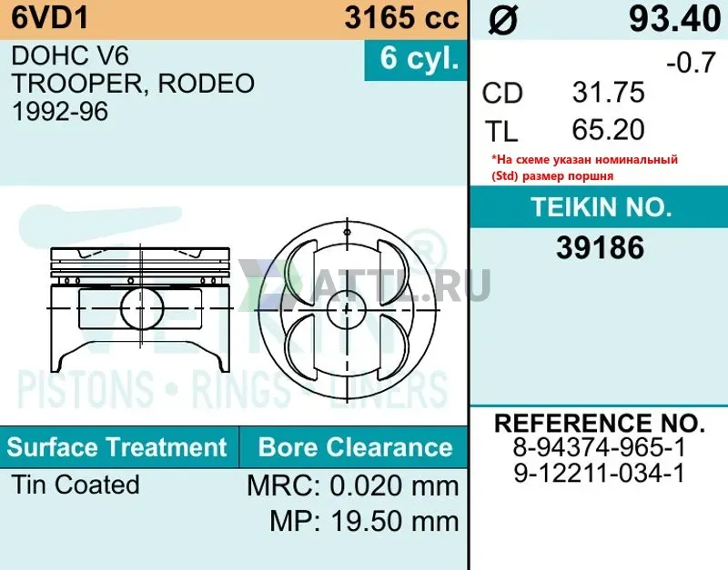Комплект поршней 6VD1 фото 2